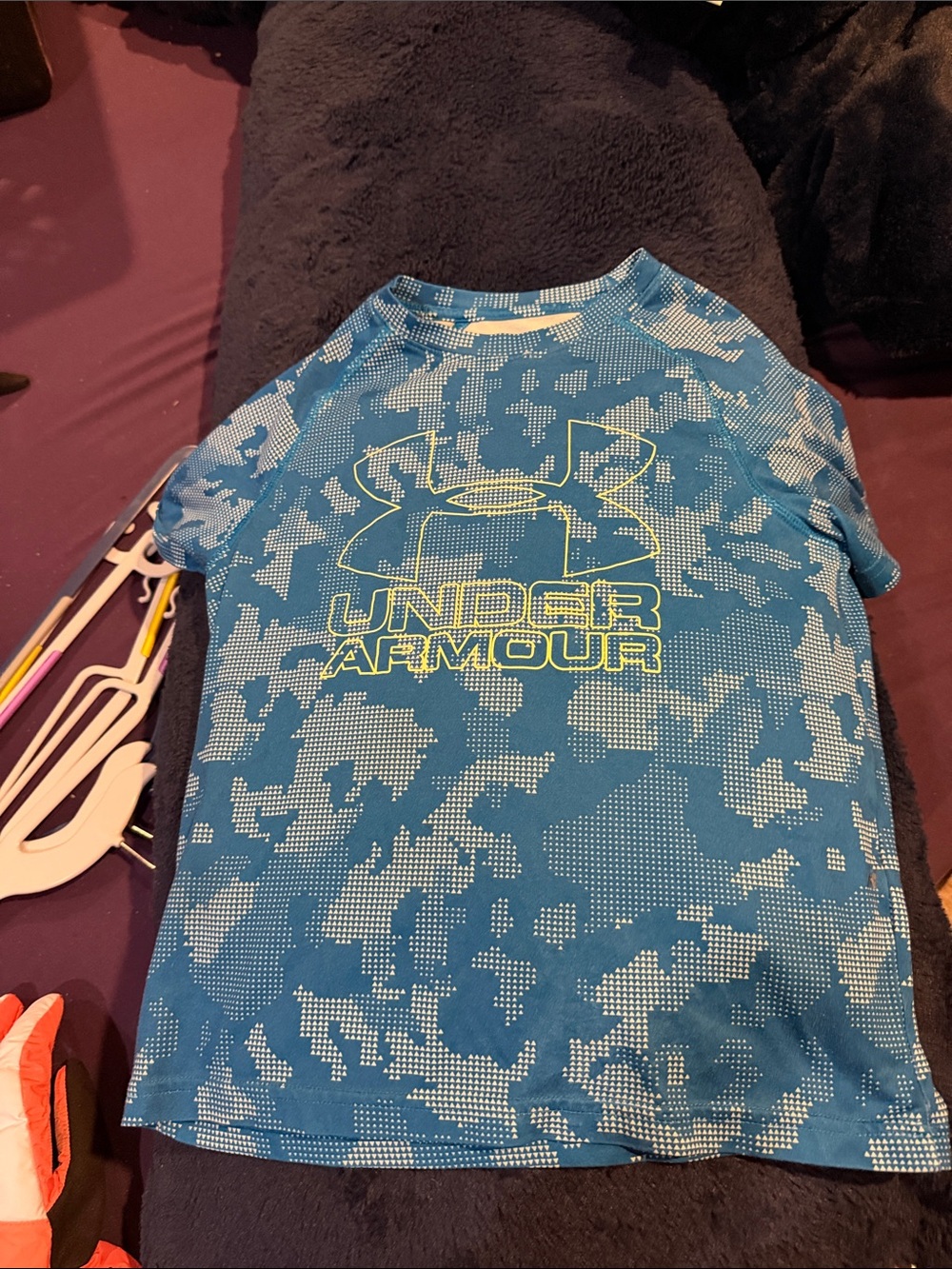 Under Armour Blue Camo Neon Logo Performance Tee